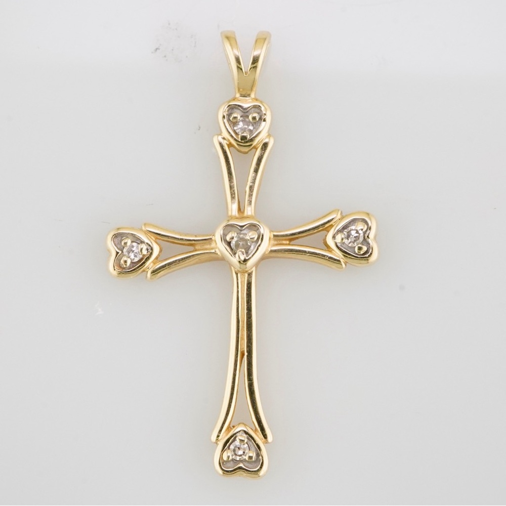 Solid 14k yellow gold natural diamond cross pendant